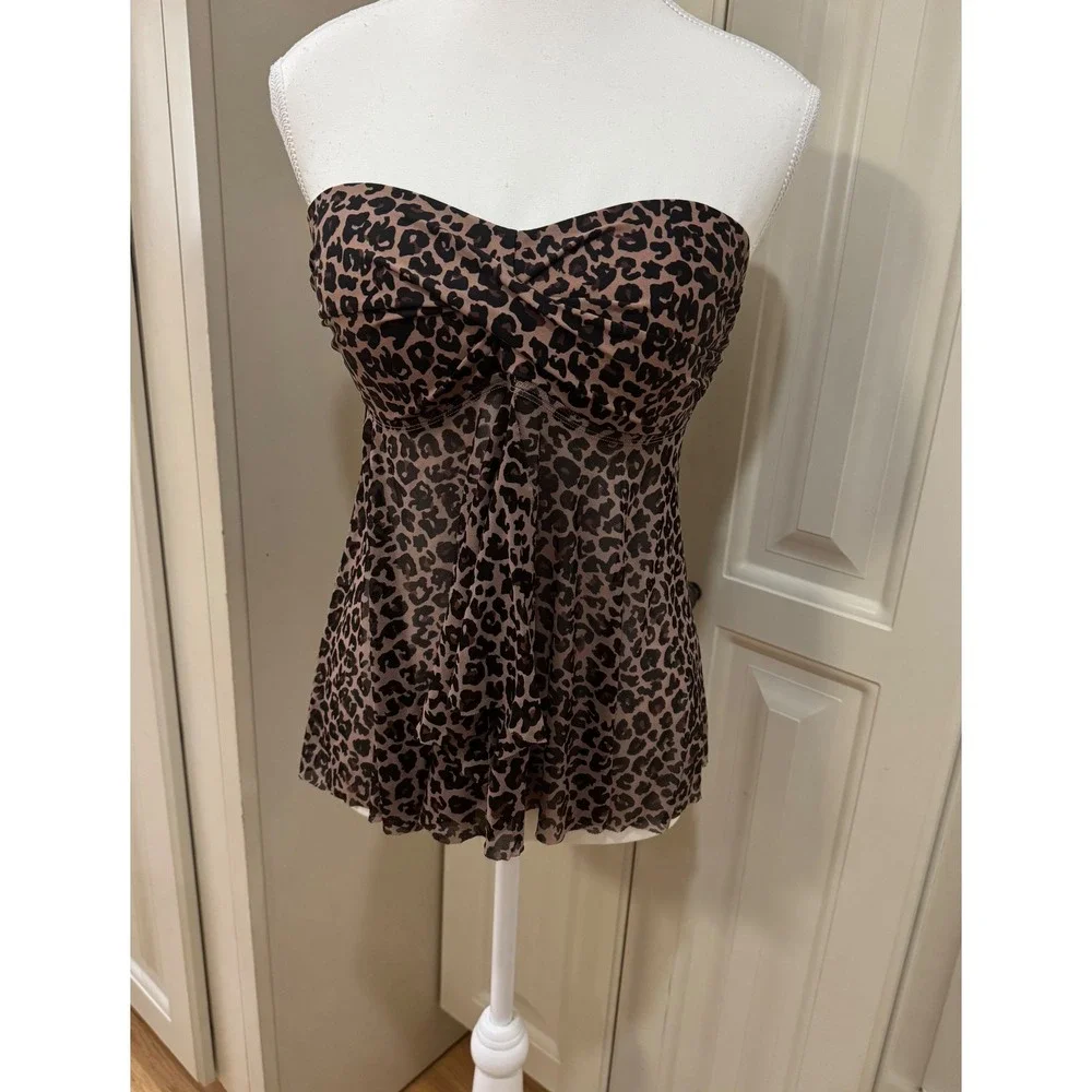Women's Komar Leopard Print Strapless‎ Swim Top Tunic Cover Up